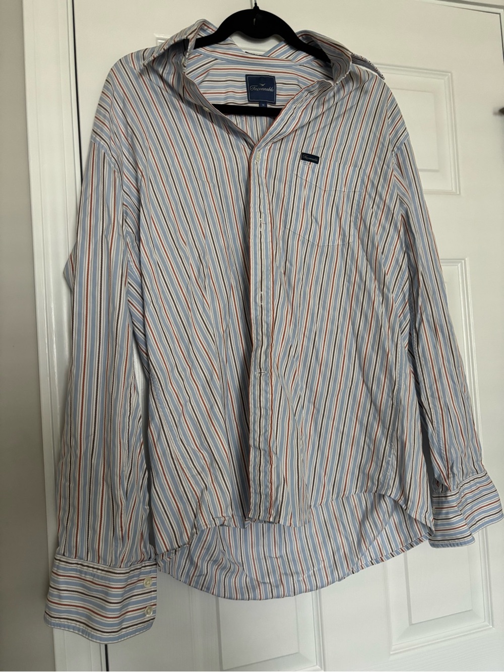 Faconnable Blue, White & Orange Striped Button-Up Shirt